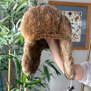 Vintage Windriver Sage Green Trapper Hat with Real Fur